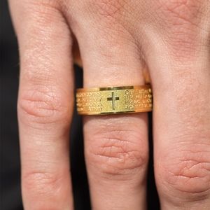 Steeltime Unisex 18K Gold Plated Stainless Steel Lords Prayer Rotating Ring Band
